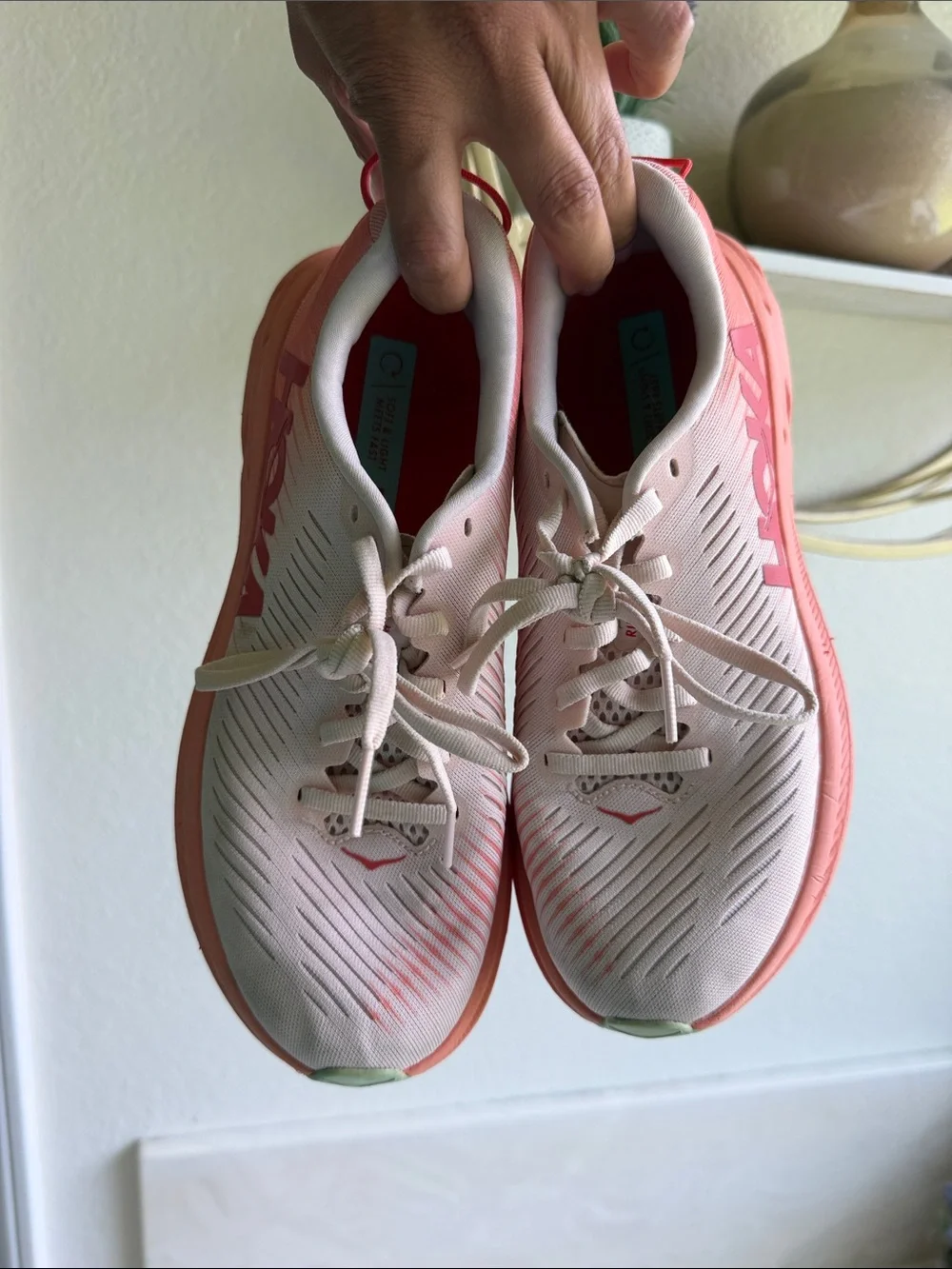 Hoka Rincon 3 Women’s Pink Coral Lace-Up Running Shoes - Picture 1 of 5